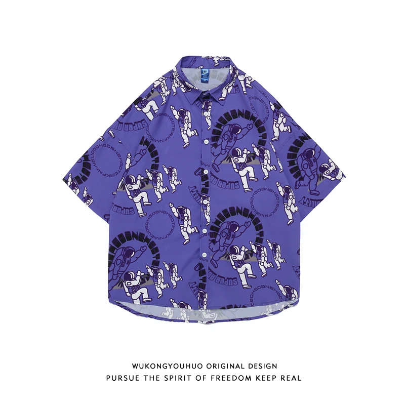 Retro Floral Full Print Short-Sleeved Street Fashion Street Lazy Couple Hong Kong Wind Ruffian Handsome Flower Shirt — photo 1