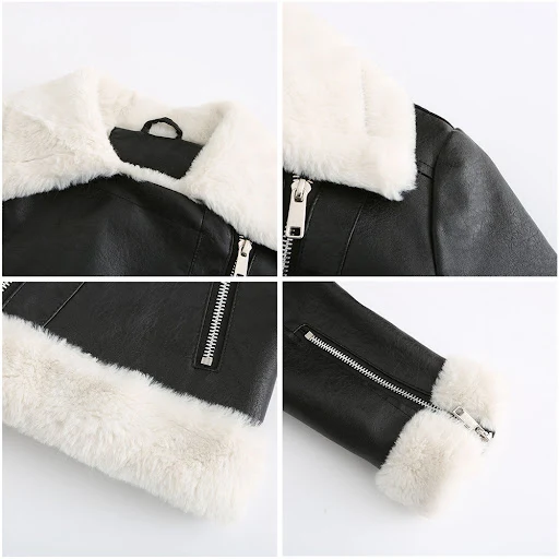Title 18, Womens Fleece Leather Jacket European Style Wa...