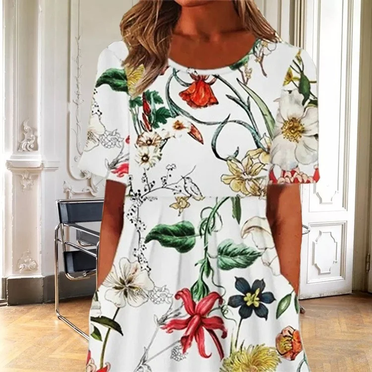 Title 12, Sommermode Rundhals-Pullover-Druck, lockeres Kleid
