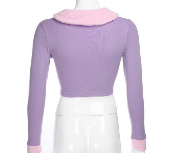 Title 6, Top feminino roxo de manga comprida