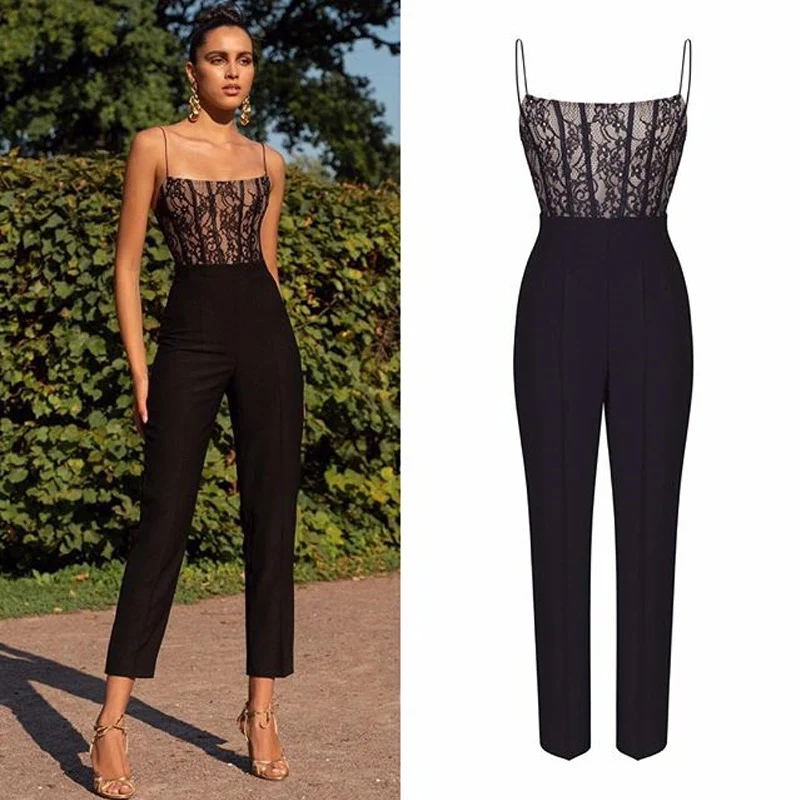 Women's Fashionable Elegant Lace Spaghetti Strap Sleeveless Jumpsuit – Perfect for Parties, Special Occasions and Stylis — photo 14
