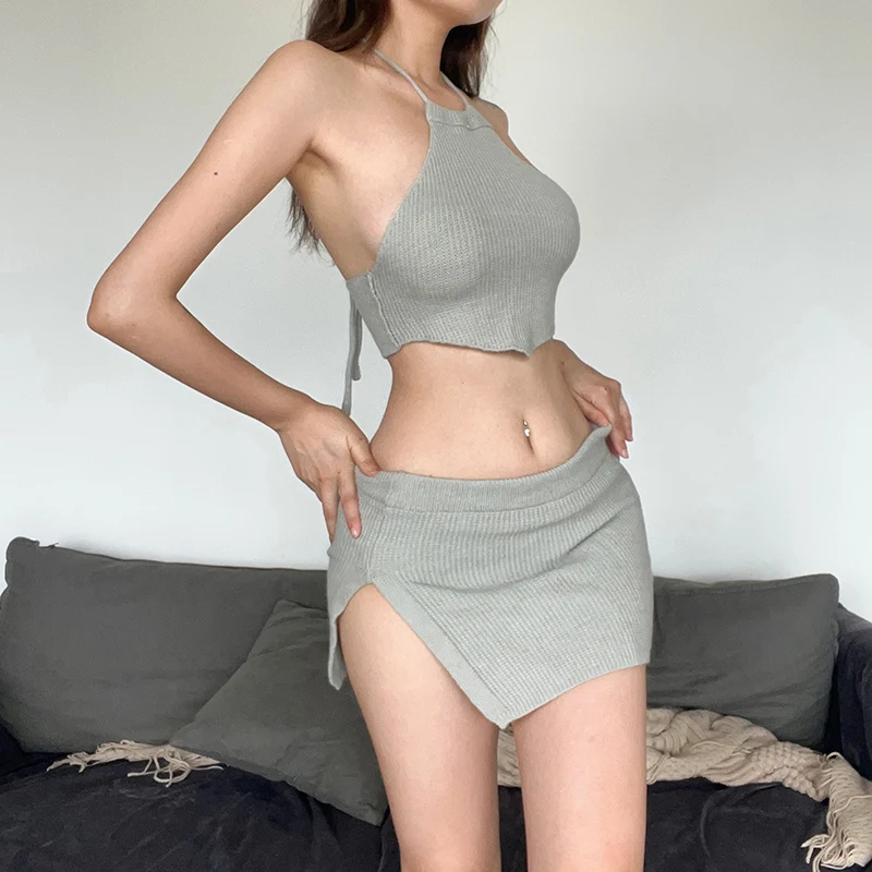 Title 2, Womens Backless Vest Short Skirt Two-piece Set