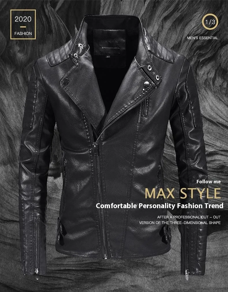 Trendy Men's Leather Jacket with Fleece-Lined PU. Stay warm and stylish this winter with this comfortable and fashionabl — photo 21