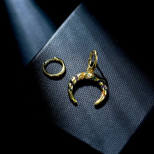 Title 3, Golden Crescent Earrings, celestial elegance. C...
