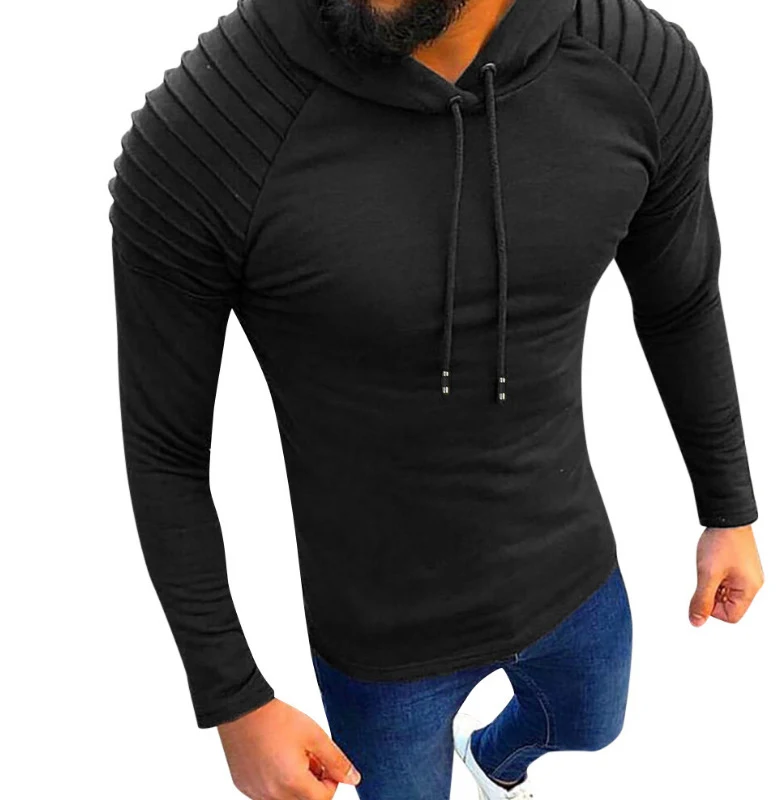 Pescoço redondo masculino fino de cor sólida com capuz com capuz de mangas raglan listradas de manga longa de mangas listradas — foto 1