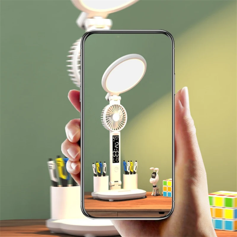 Title 3, LED Clock Table Lamp with USB Charging, Dimmabl...