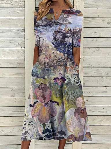 Title 12, Printed Half Sleeve Mid-length Dress
