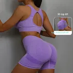 Conjunto fitness esportivo 2 peças feminino Shorts respirável com efeito levanta bumbum e top costas vazadas Roupas de yoga e treino — foto 11