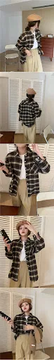 Title 7, Womens Polo Collar Brushed Plaid Shirt Coat To...
