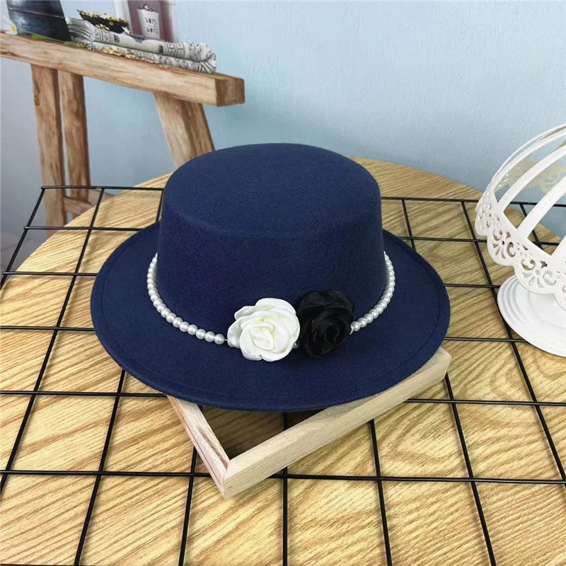 Title 21, Vintage Top Hat Female Pearl Chain Flower Woole...