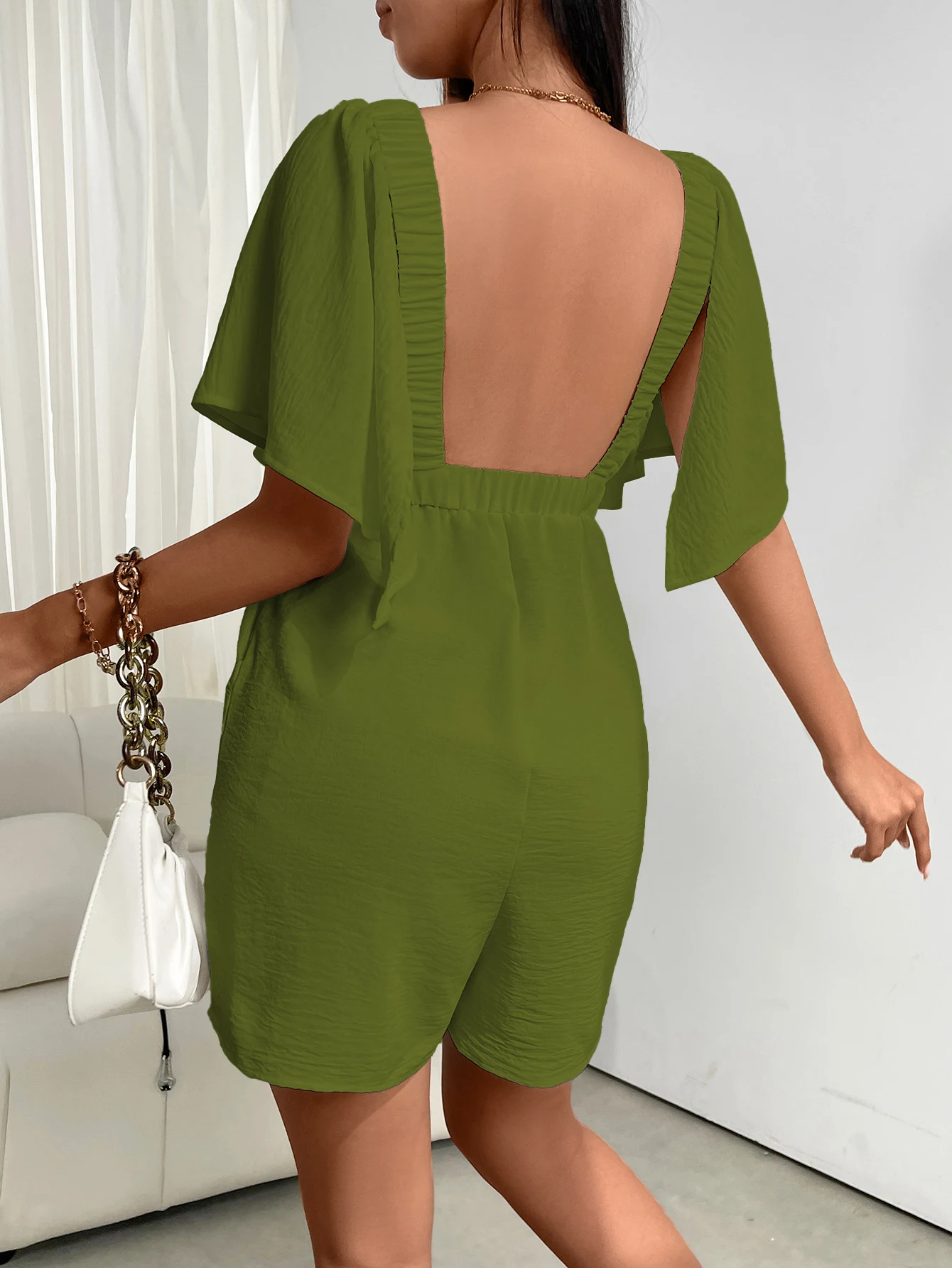 Title 35, Womens V-neck short sleeve simple pure color s...