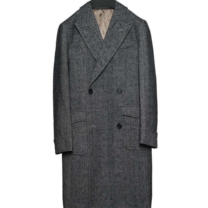 British Vintage Woolen Coat Large Slim Tweed for Men, a classic and stylish winter overcoat, warm tweed material, timele — photo 3