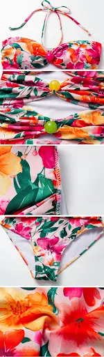 Title 2, Flounced Backless Floral Beach Vacation Swimsui...