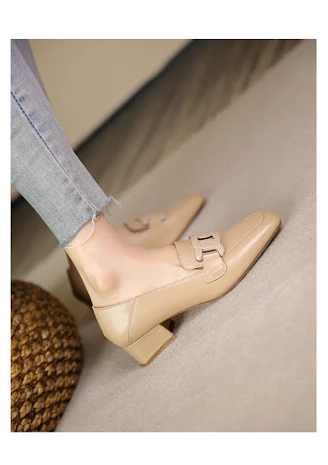 Title 4, Leather Shoes Womens Chunky Heel Retro Square ...