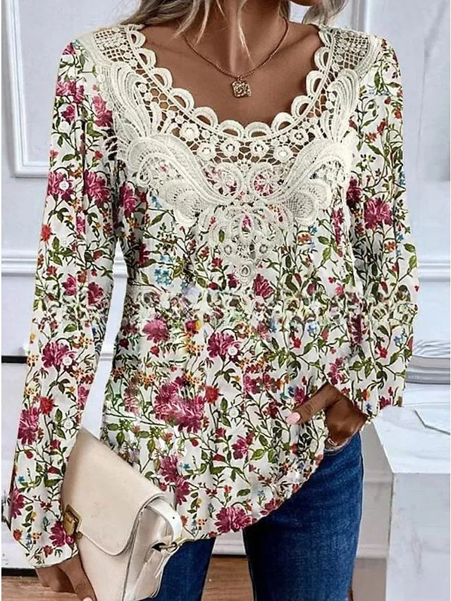 New European And American Women's Clothing Lace Printed Top with Lace Collar. Elevate your style with this elegant and v — photo 28