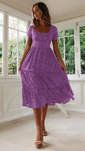 Title 39, Square Collar Short Sleeve Dress Summer Puff Fl...