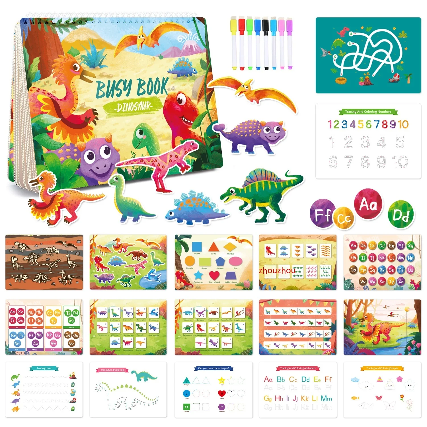 Dinosaur Theme Busy Book Children's Toy Early Education Promotes interactive learning, fine motor skills development and — photo 10