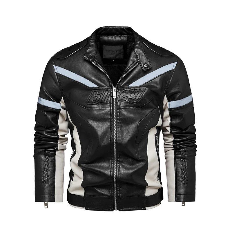 Reflective Strips Fashion Plus Velvet Youth Leather Motorcycle Jacket. Stay safe and stylish on your motorcycle. — photo 2