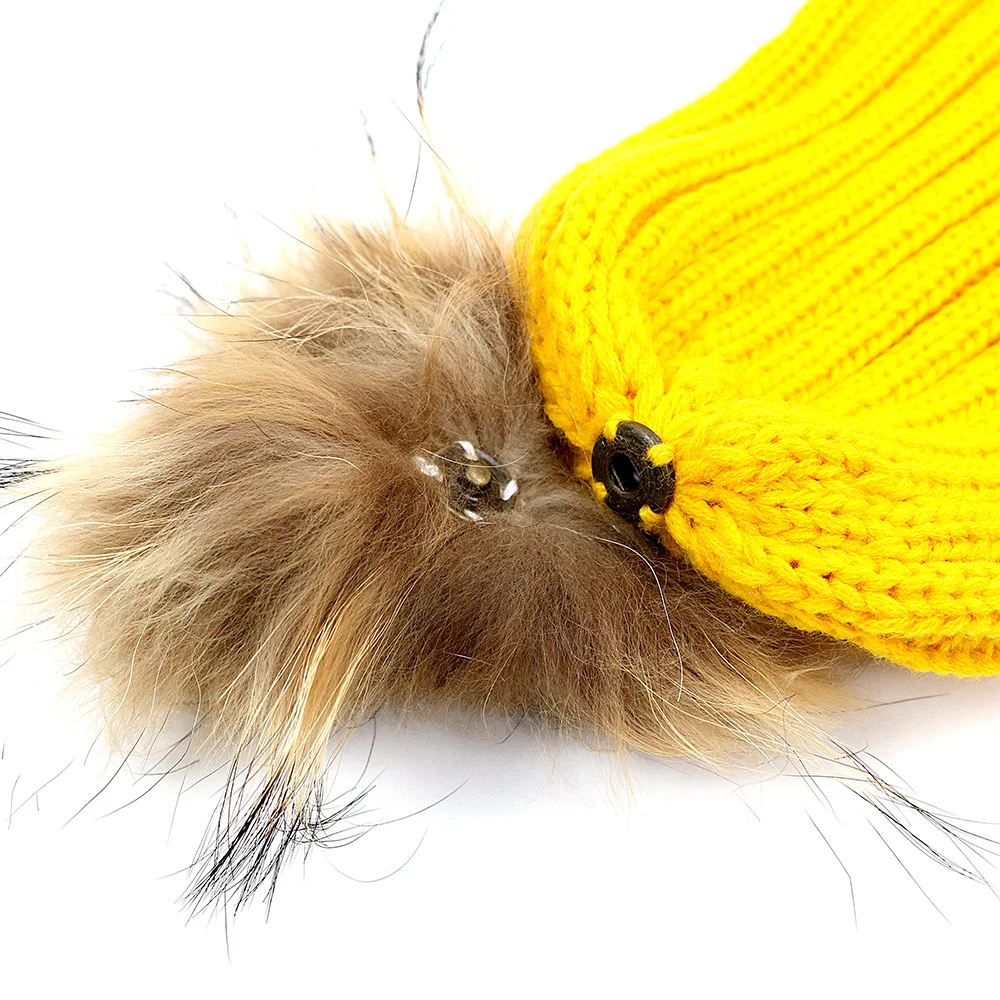 Title 2, Fur Ball Knitted Hat Warm And Thick Woolen Cap