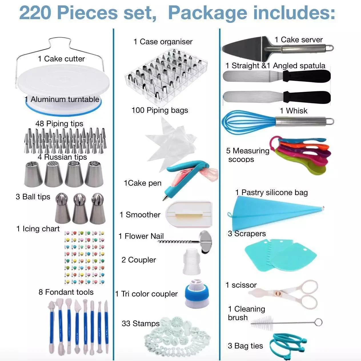 220-piece cake turntable set for easy decorating. Includes all the tools needed to bake and decorate beautiful cakes for — photo 4