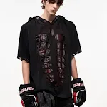 Men's Hooded Short-Sleeved Sequined Loose-fitting T-shirt. Comfortable and stylish, perfect for a casual, eye-catching l — photo 1