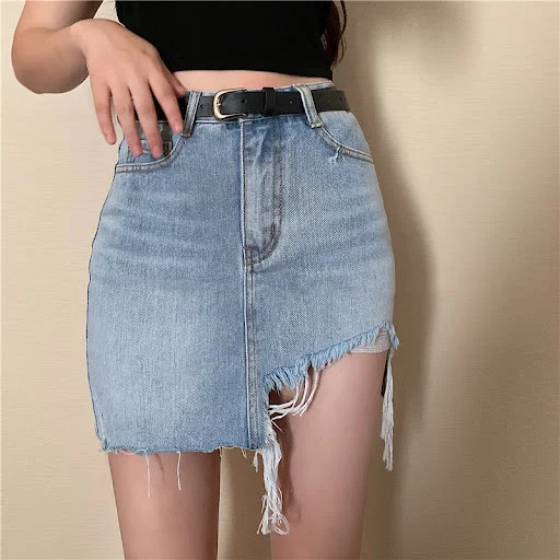 Title 9, Dames Denim Rok Retro Ongelijke Hoge Taille. Ee...
