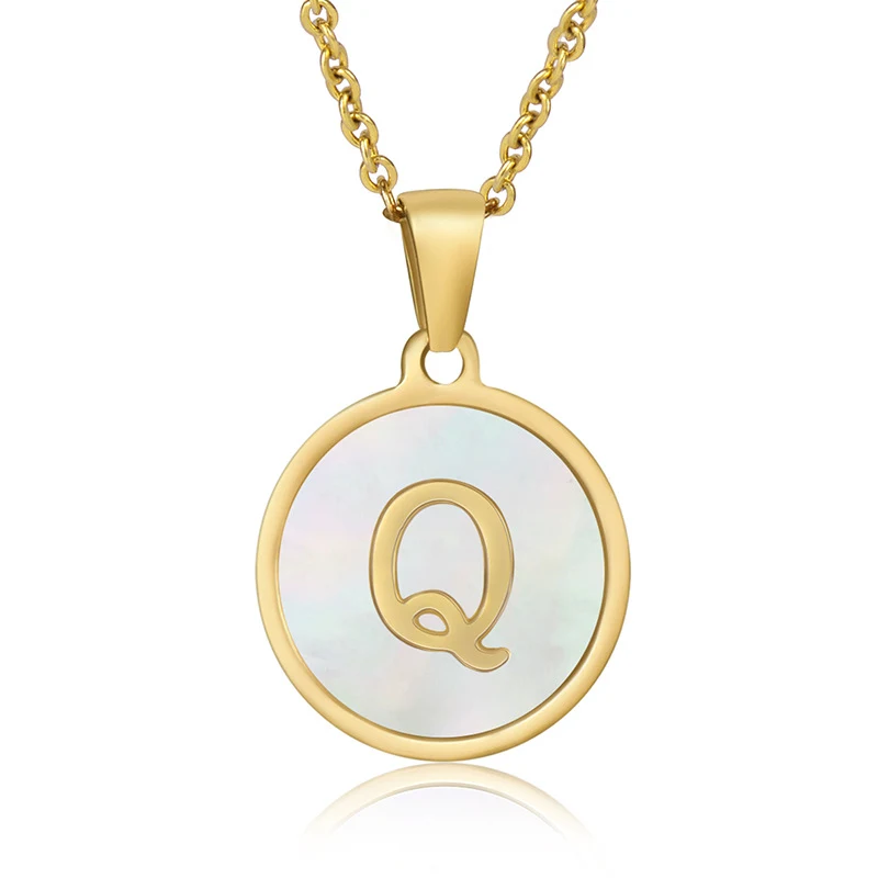 Colar de Letra em Concha Redonda de Aço Inoxidável para Mulher — Um acessório elegante e personalizado, ideal para presentear e expressar seu estilo único. — foto 68