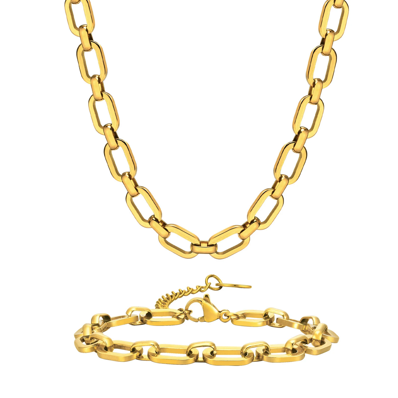 Conjunto de Colar e Pulseira de Aço Inoxidável para Mulher Acessórios de Moda Elegantes e Duráveis Design Moderno Ideal Presente — foto 4