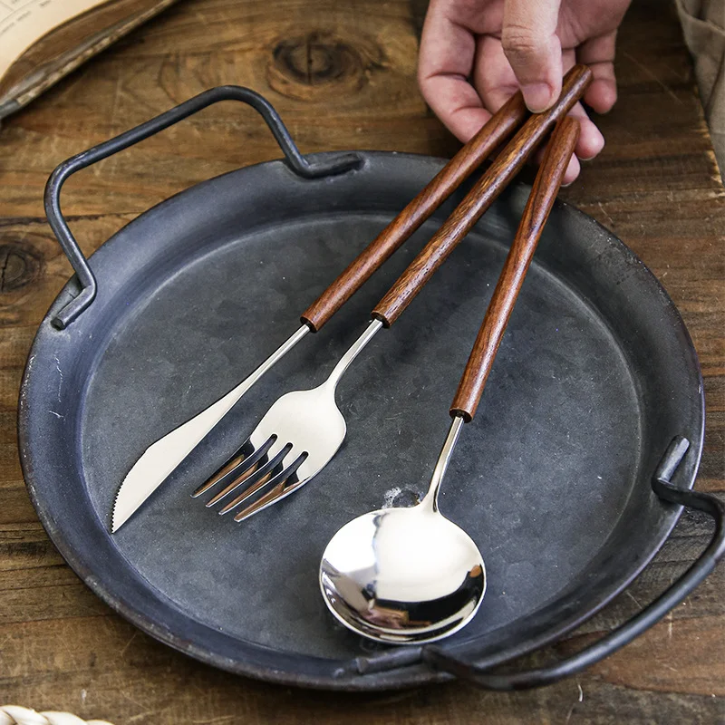 Title 6, Stainless Steel Western Tableware Retro Rosewoo...