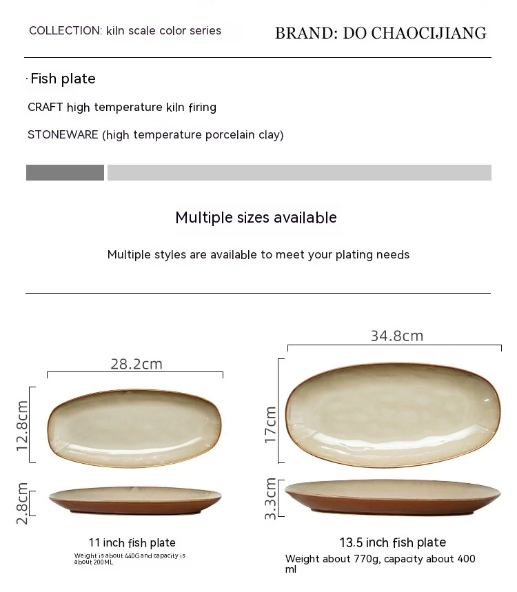 Title 12, Piatto ovale per pesce Glaze Kiln, piatto lungo...