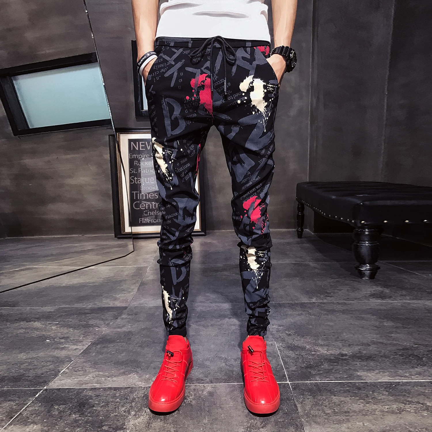Title 4, Korean Style Small Feet Pants Loose Flower Pant...