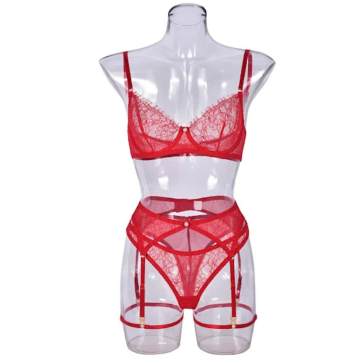 Title 20, Conjunto lencería sexy 4 piezas encaje transpar...
