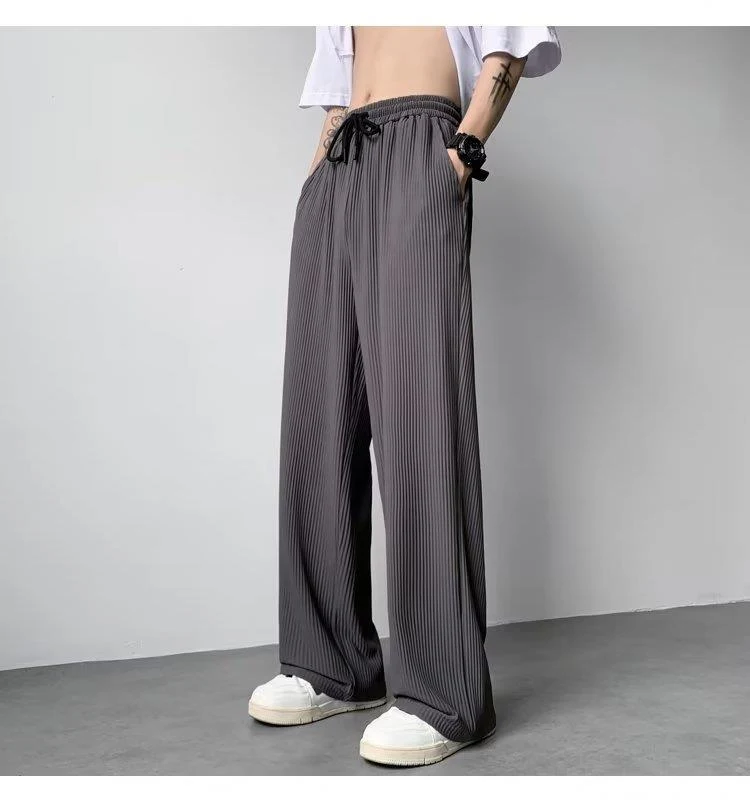 Heren Zomer Geplooide Textuur IJs-Zijde Broek Wijde Pijpen Lichtgewicht & Ademend Perfect voor Warme Dagen Casual & Stijlvol Comfort — foto 13