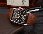 Relógio de cinto quadrado de couro masculino Design elegante e sofisticado para homens. Relógio de pulso com pulseira de couro, mostrador quadrado e estilo atemporal. — foto 5