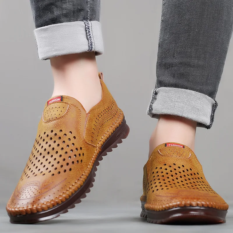 Heren casual schoenen met ronde neus, van rundleer met perforaties, comfortabel en ademend voor dagelijks gebruik. — foto 6