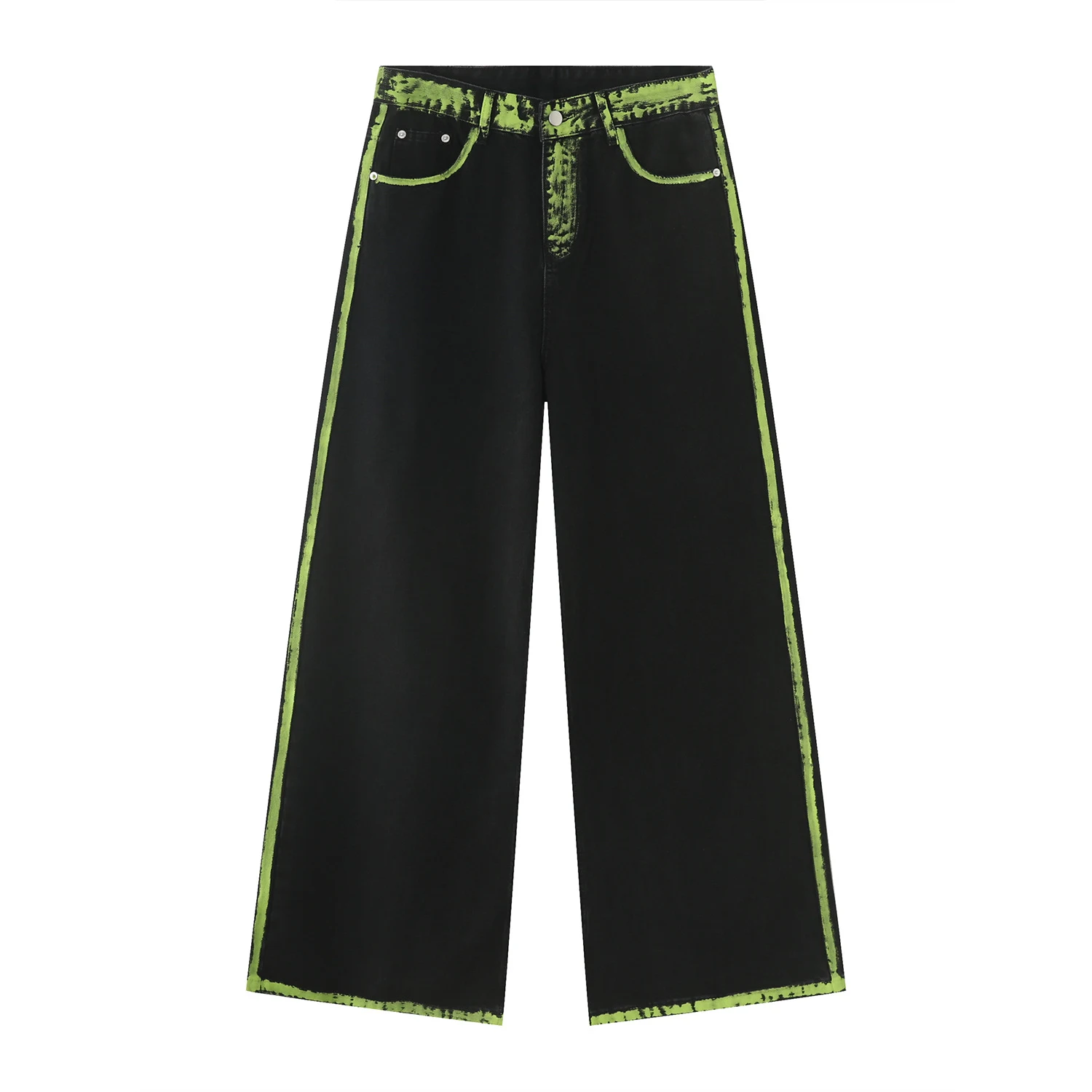 Hand Painted Graffiti Color Contrast Patchwork Line Jeans. Stand out with these unique, artistic jeans. Express your ind — photo 11