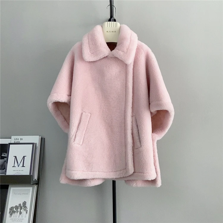 Women's Mid-length Loose Batwing Sleeve Lamb Fur Coat for warmth and style. This comfortable winter coat offers a relaxe — photo 2