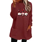 Christmas Letter Print Round Neck Loose Long Sleeves Pocket Fleece Sweatshirt. Stay warm and cozy this winter with this — photo 15