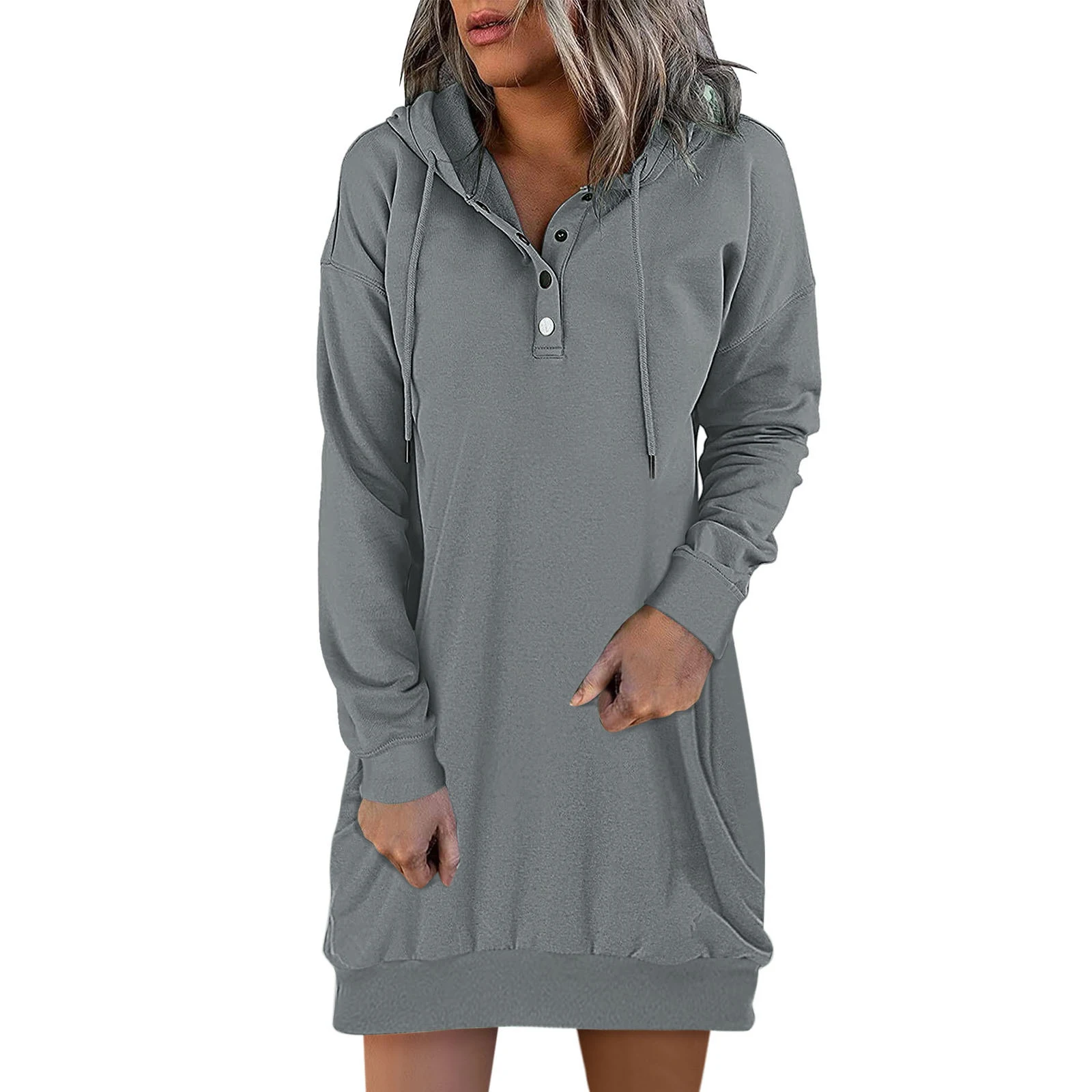 Nova moda quente feminino sólido com capuz camisola com cordão — foto 7