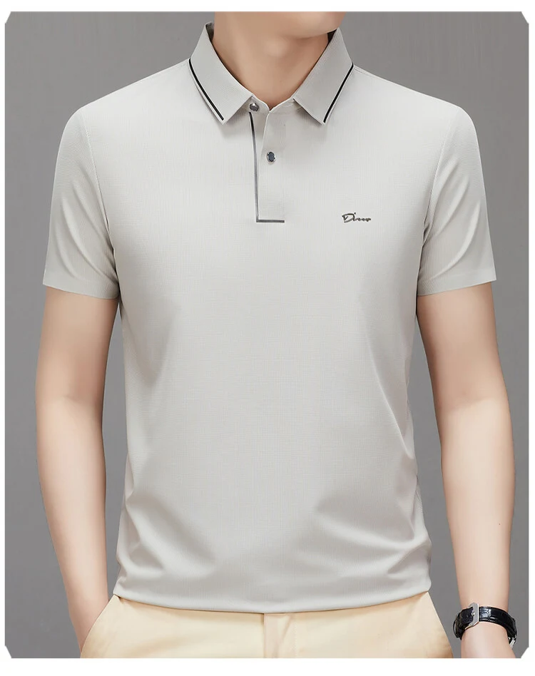 Heren Casual T-shirt Effen Kleur Dun Ademend Revers Korte Mouw Stijlvol en Comfortabel voor Dagelijks Gebruik — foto 15