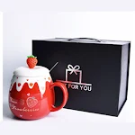 Ceramic Coffee Mug With Lid And Spoon Cute Creative Kawaii Water Enjoy your favorite drinks in style and with ease — photo 11