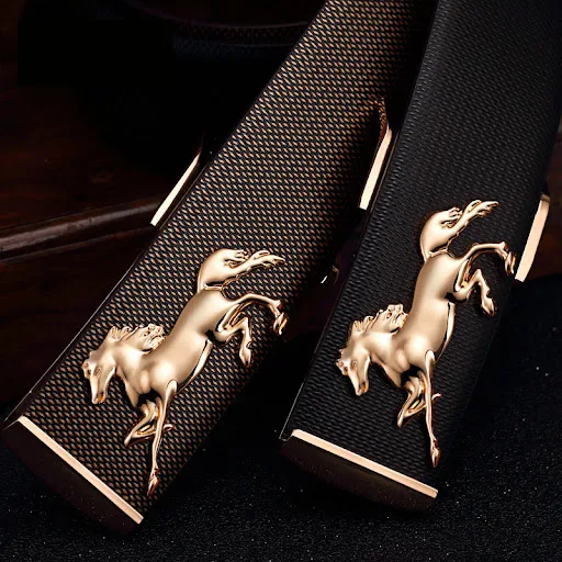 Title 4, Mens Plate Belt Leather High-end 3D Golden Hor...