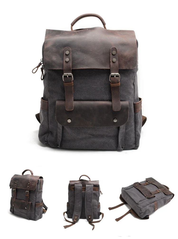Mochila vintage de lona para o dia a dia. Durável, espaçosa e com design retrô. Perfeita para livros, laptop e outros itens. — foto 6