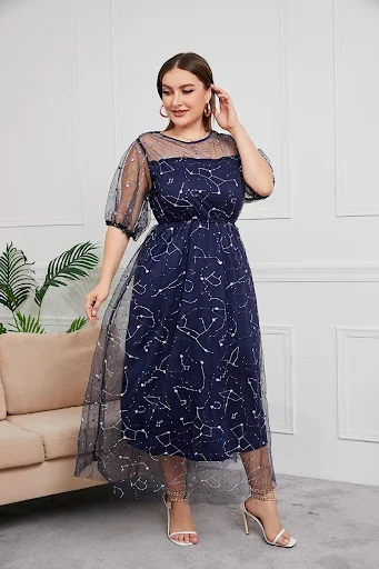 Title 21, Plus Size Dress Evening Dress Womens Mesh Embr...