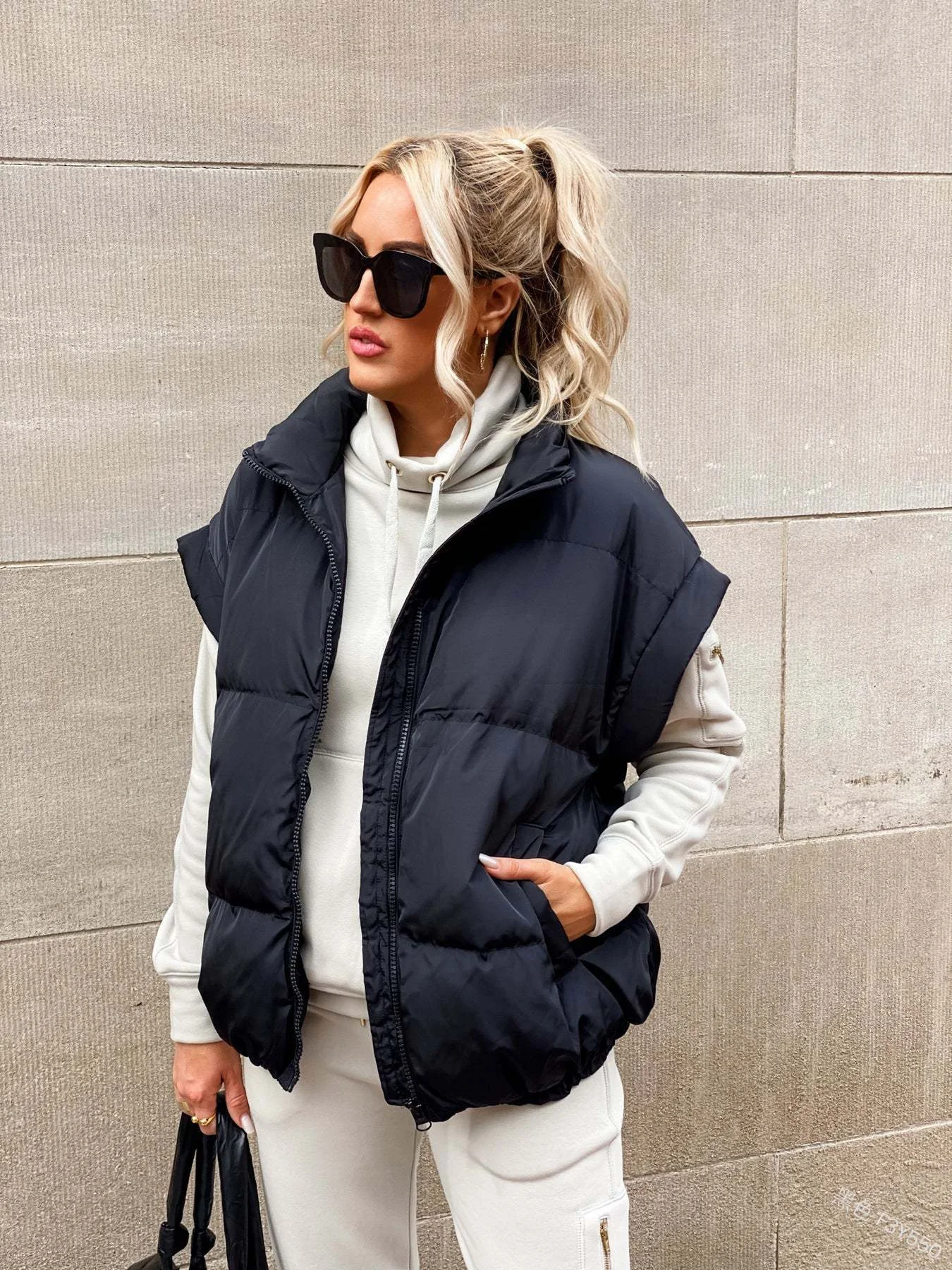 Solid Color Zipper Pocket Cotton Padded Vest Fashion Stand Collar Commute Coat Practical and Stylish Work and Casual Wea — photo 13