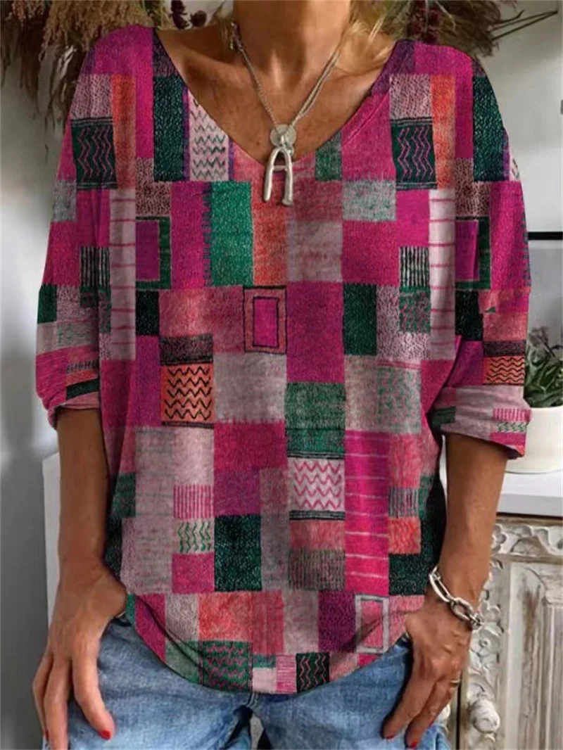 Title 2, Loose Long Sleeved Huamang V Neck T Shirt