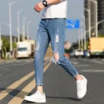 Heren ripped slim fit jeans voor lente en zomer, trendy uitstraling, comfortabele pasvorm, ideaal voor casual outfits en een moderne look. — foto 2