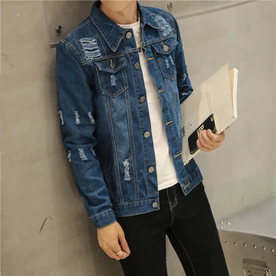 New men's denim jacket with holes for young men, offering a stylish and comfortable casual look. Perfect for everyday we — photo 5