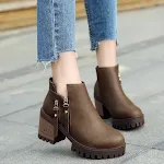 Women's Chunky Heel Short Boots with Side Zipper, High Heel Martin Boots, Round Toe, perfect for everyday wear and styli — photo 5