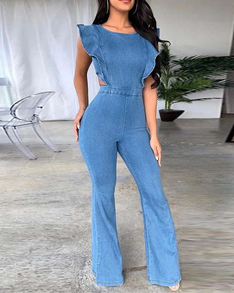 Women's sling denim jumpsuit, offering a casual and comfortable outfit solution. Versatile denim jumpsuit perfect for ev — photo 5